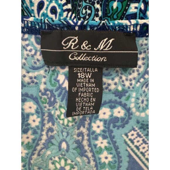 R&M Blue Green Paisley Print Sleeveless Shift Dress Size 18W 2X Plus Size Summer - Picture 4 of 7